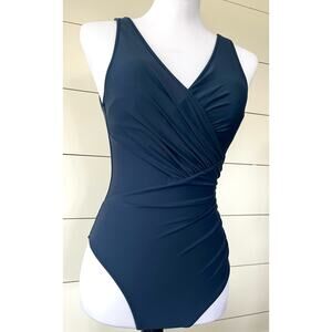 CUPSHE Ruched navy one piece swimsuit Size XS